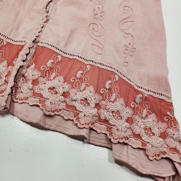 Soft Surroundings Women Dress Size Medium Embroidered Lace boho Button Dusty Ros - Picture 15 of 16